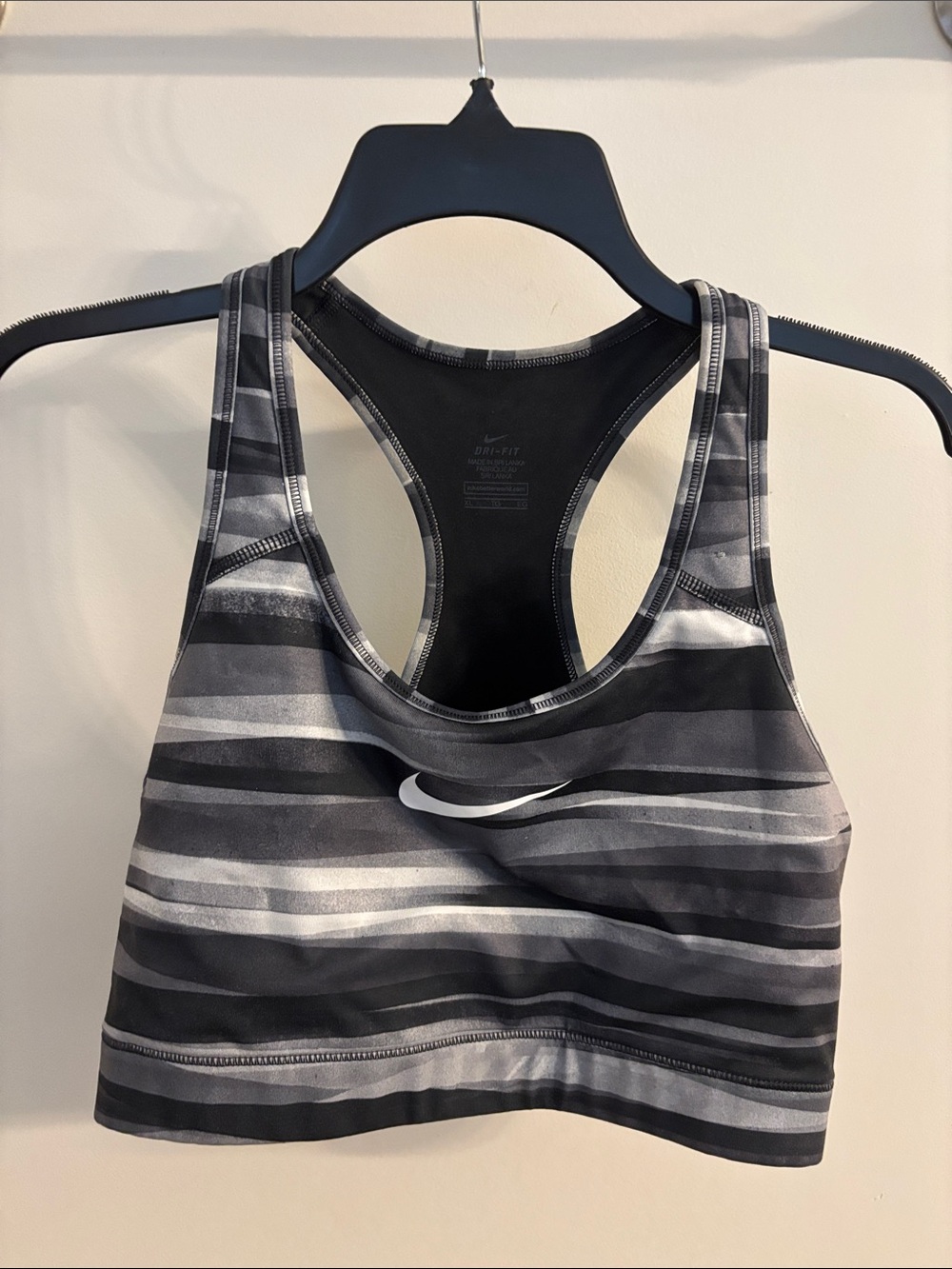 Nike Gray & Black Striped Racerback Sports Bra